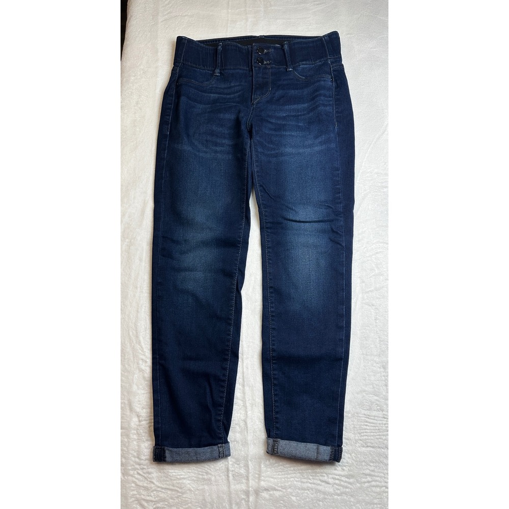 Apt. 9 Capri Jeans Women 4P Dark Wash Slim Fit Elastic Waist Cropped Denim